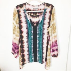 NY Collection Multi Color Pull On Long Sleeve Top